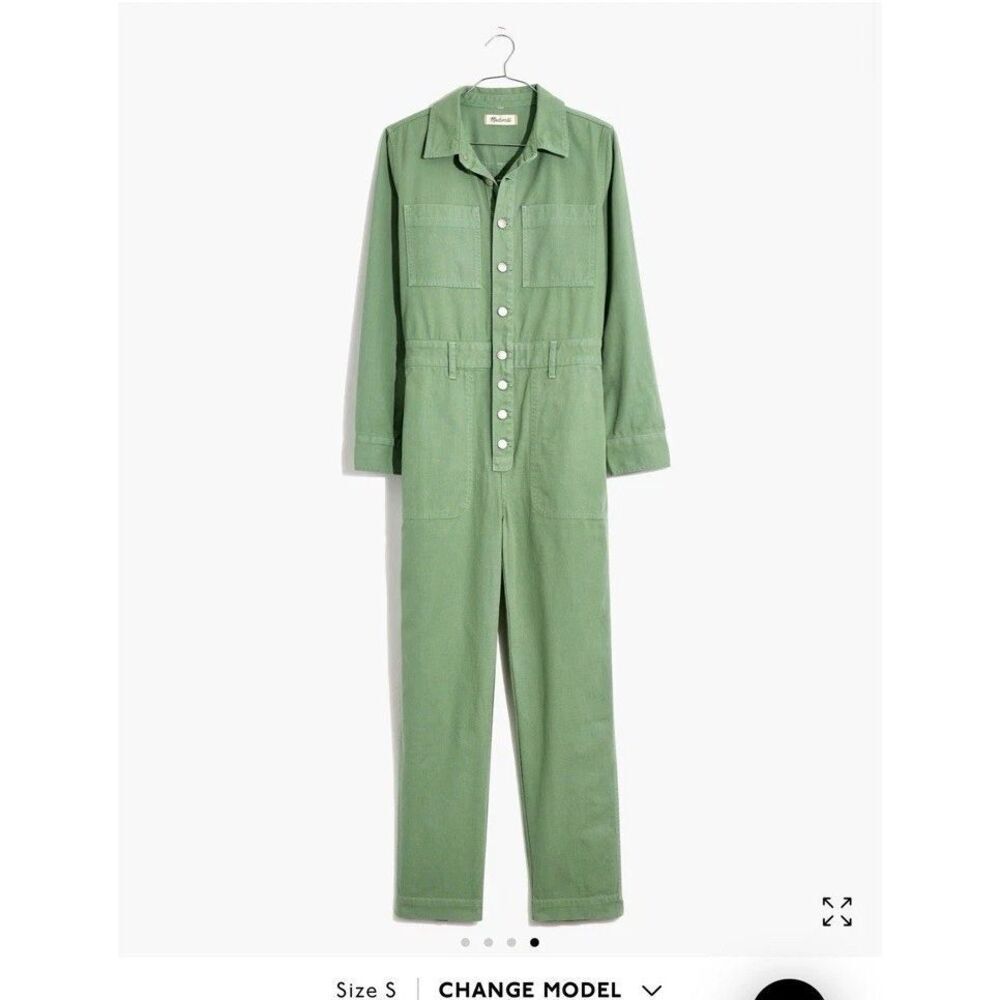 WOMEN'S SMALL MADEWELL GARMENT DYED RELAXED COVERALL JUMPSUIT IN PALE EVERGREEN